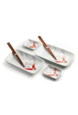 EDO Japan Sushi bord en sauskommetje Crane Bird, per 2 verpakt, incl 2 paar bamboe chopsticks, porcelain