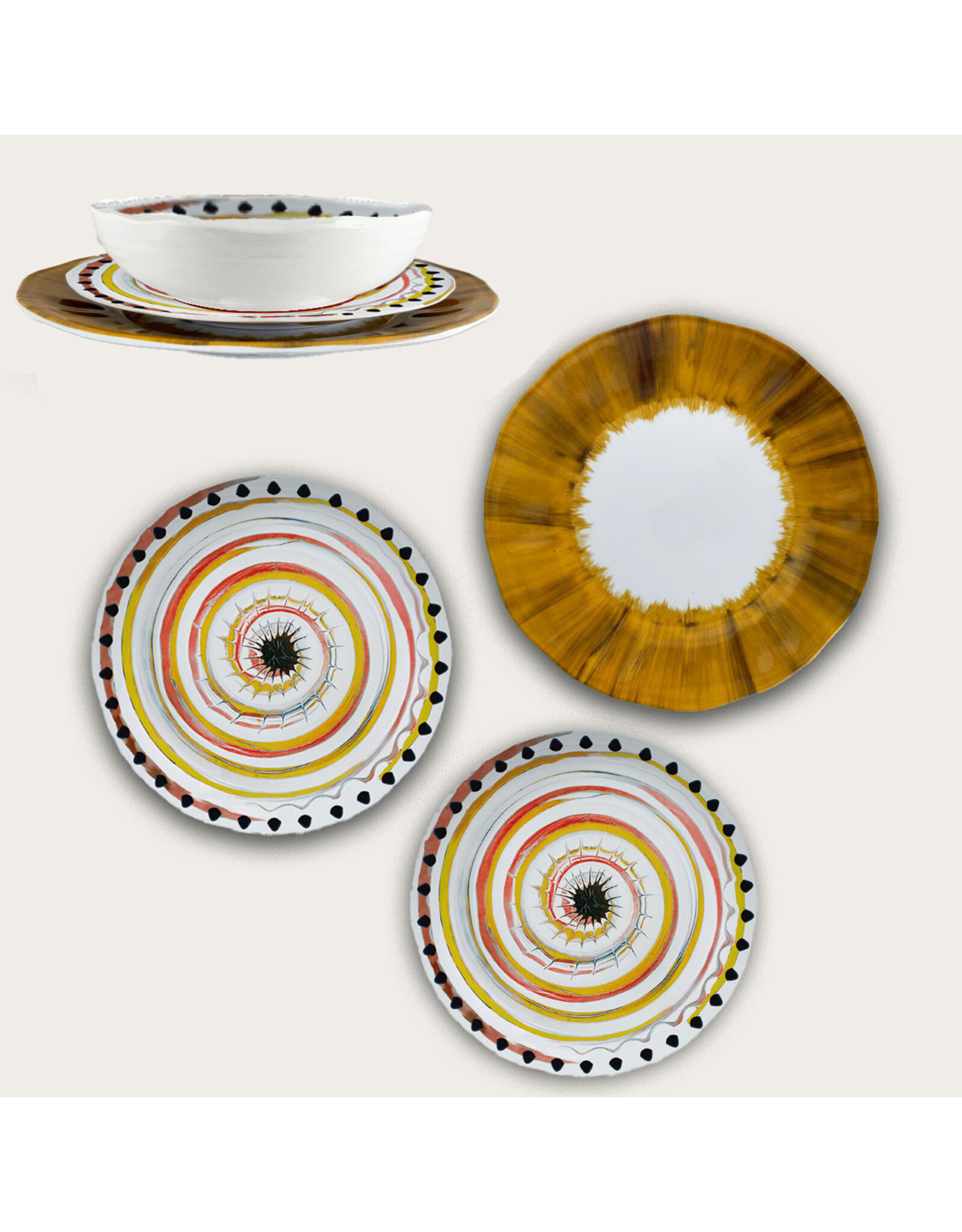 Arca Arca APULIA SPIRALE Melamine Round Deep Soup/Pasta Plate 20cm, yellow
