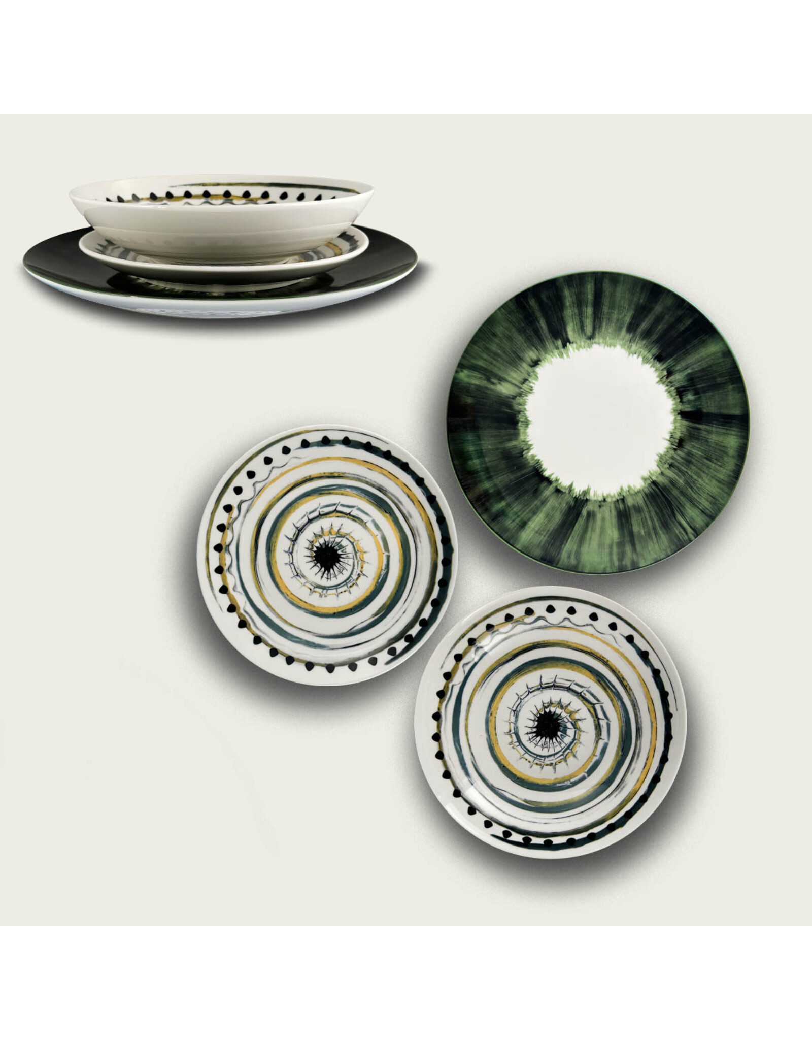 Arca Arca APULIA SPIRALE Porseleinen Rond Diep Soep/Pasta Bord 20cm, groen