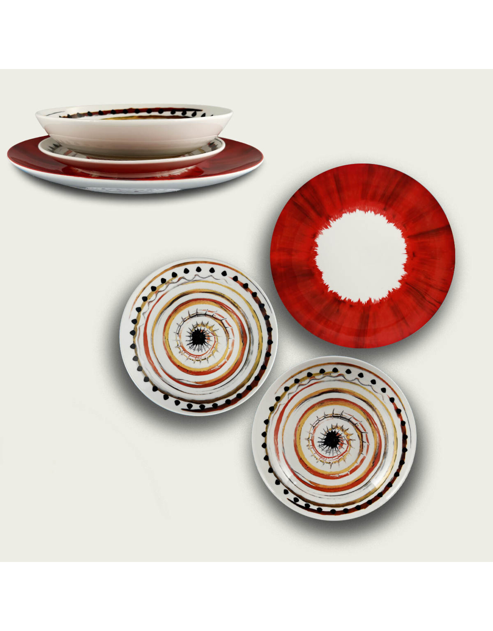 Arca Arca APULIA SPIRALE Porseleinen Rond Diep Soep/Pasta Bord 20cm, rood