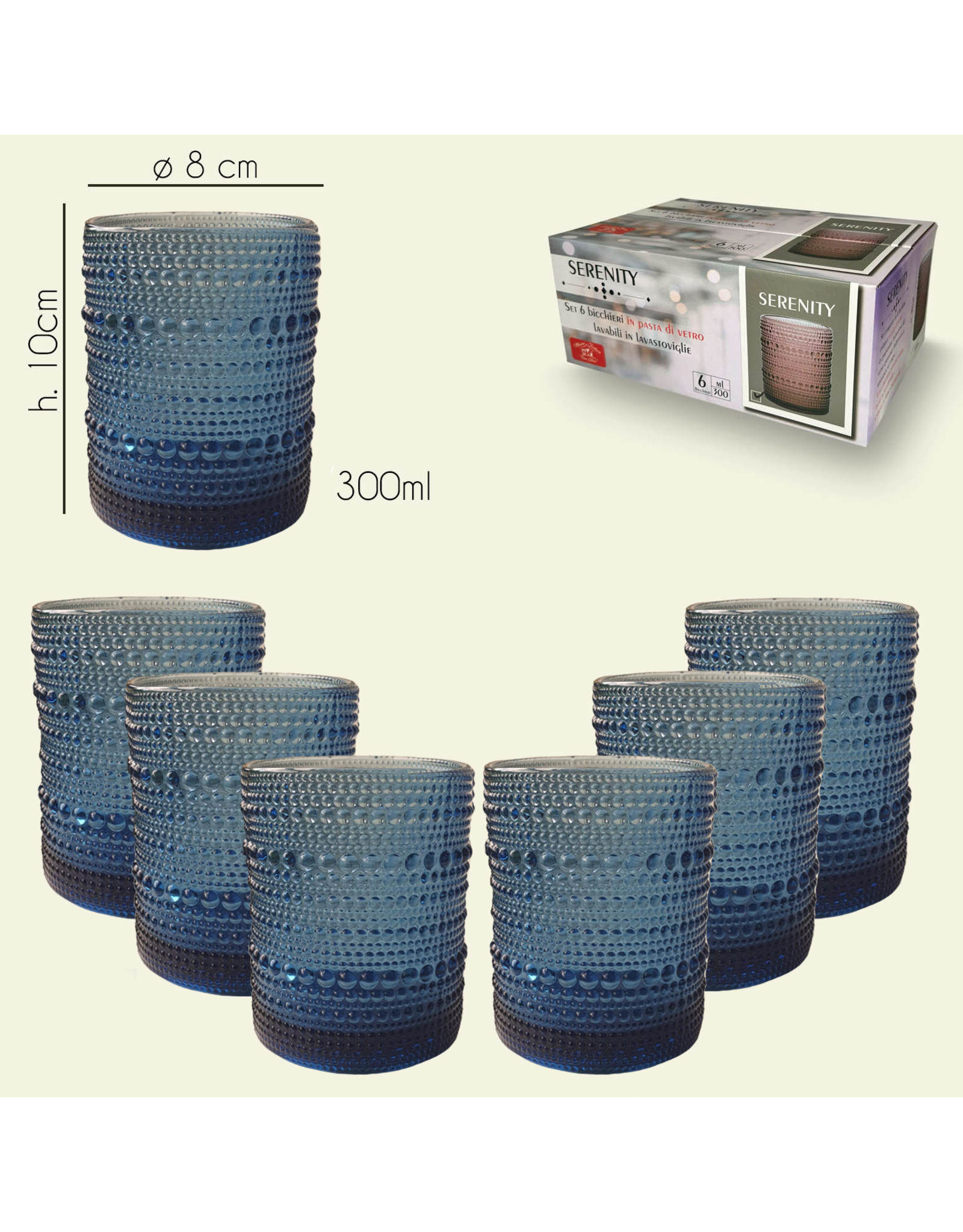 Arca Tumbler Arca Serenity, blauw, 300ml, , 6-pack, water/c/mocktailglas met een unieke en robuuste look, past voor elke gelegenheid