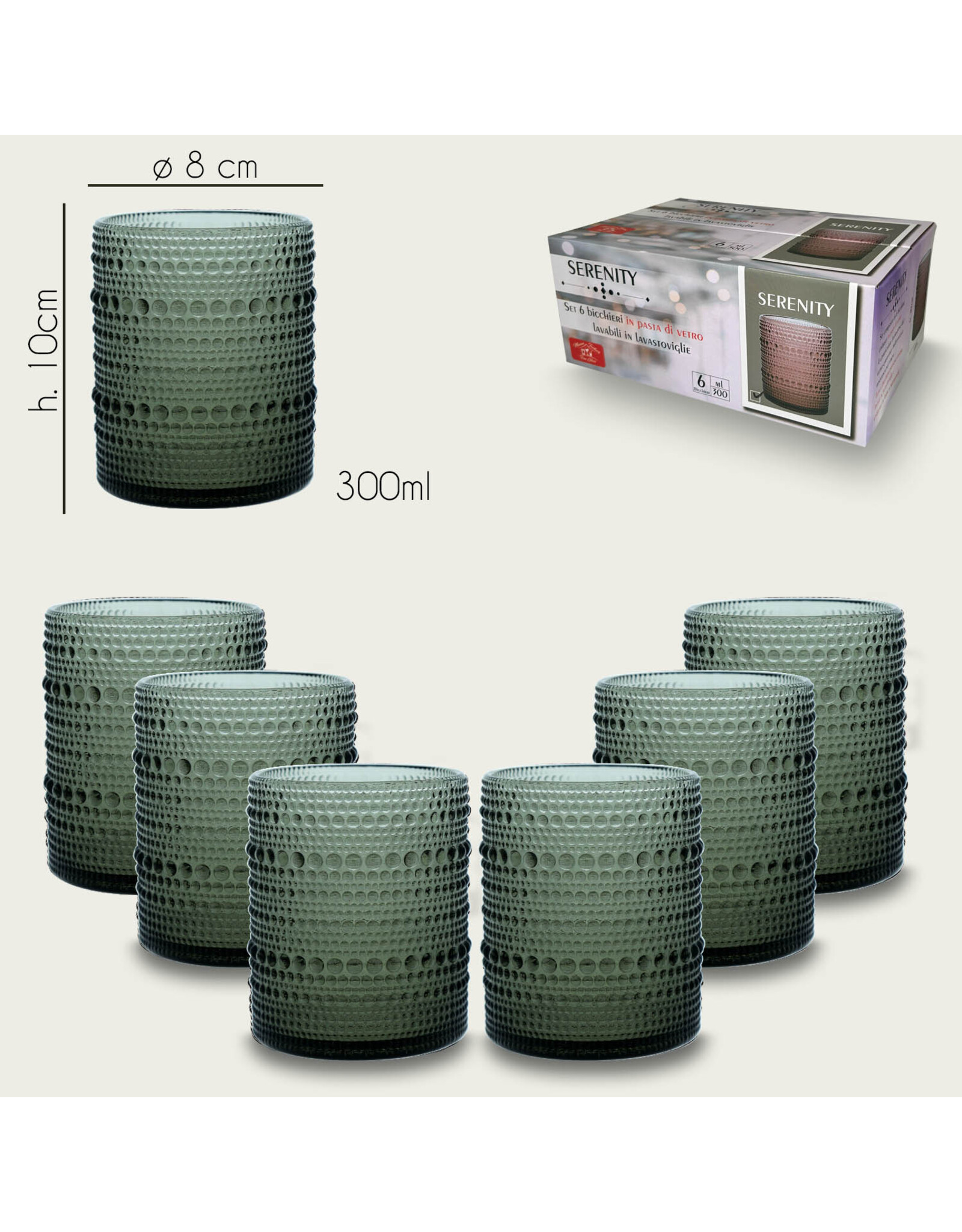 Arca Tumbler Arca Serenity, grey, 300ml, 6-pack, water/c/mocktailglass  with a unique and robust look, suitable for any occasion