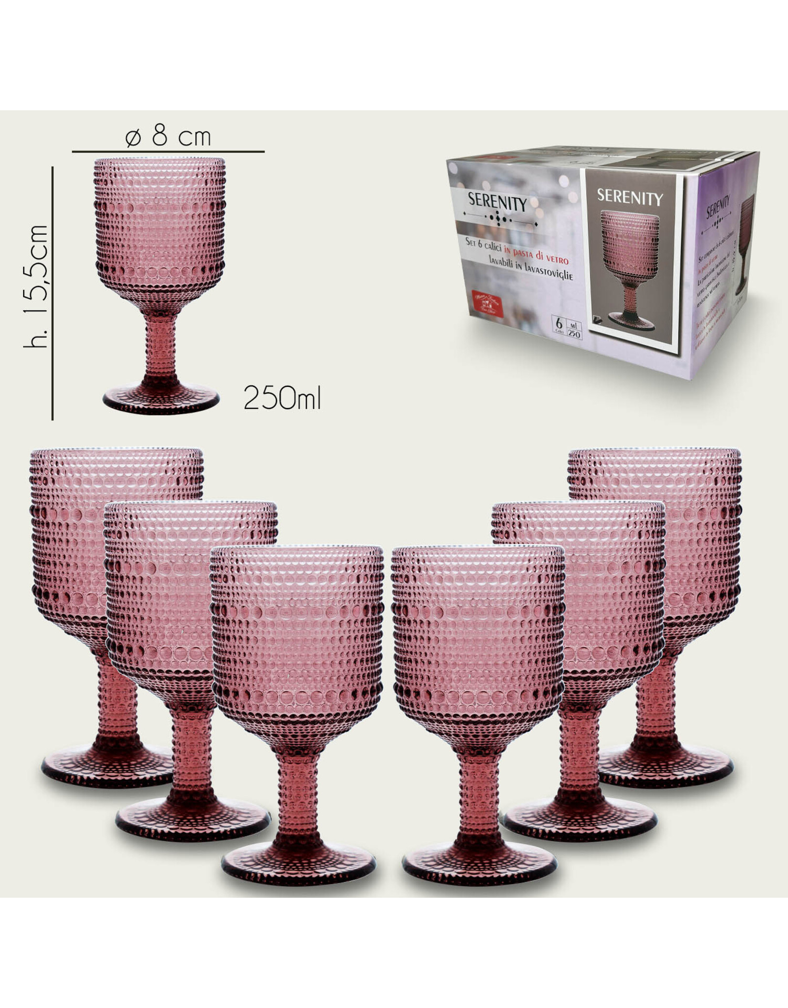 Arca Wine glass Arca Serenity, purple, 250ml, 6-pack, water/c/mocktailglass  with a unique and robust look, suitable for any occasion
