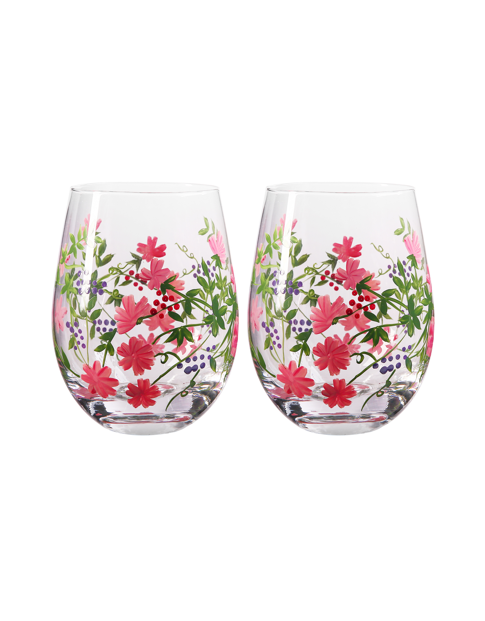Teaclassix Flora Tumbler / C/Mocktail Glass Berries, 450ml, hand painted, 2-pack