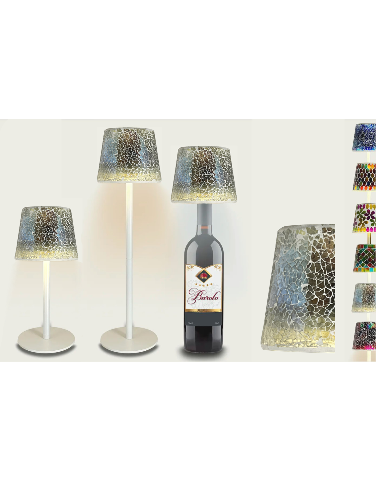 Arca Arca Draadloze Tafellamp TRENTE mozaïek - LED - dimbaar - geschikt voor buiten IP44 - incl fles adapter
