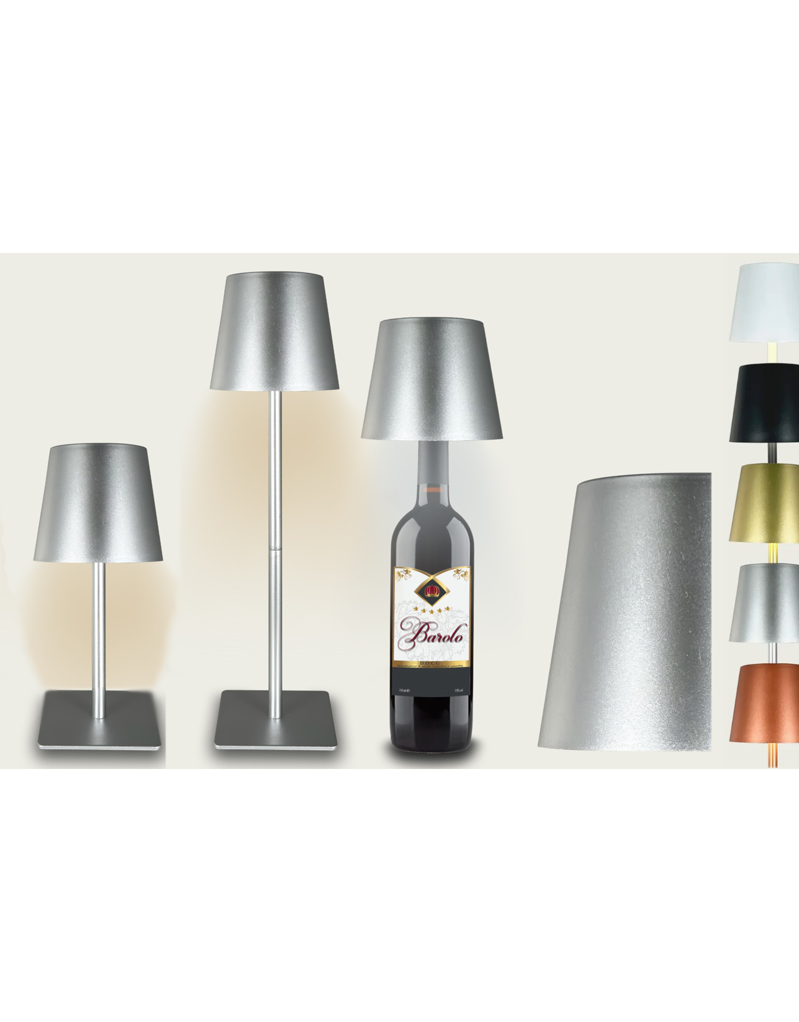 Arca Arca Draadloze Tafellamp ARGENTO - zilverkleurig - LED - dimbaar - geschikt voor buiten IP44 - incl fles adapter