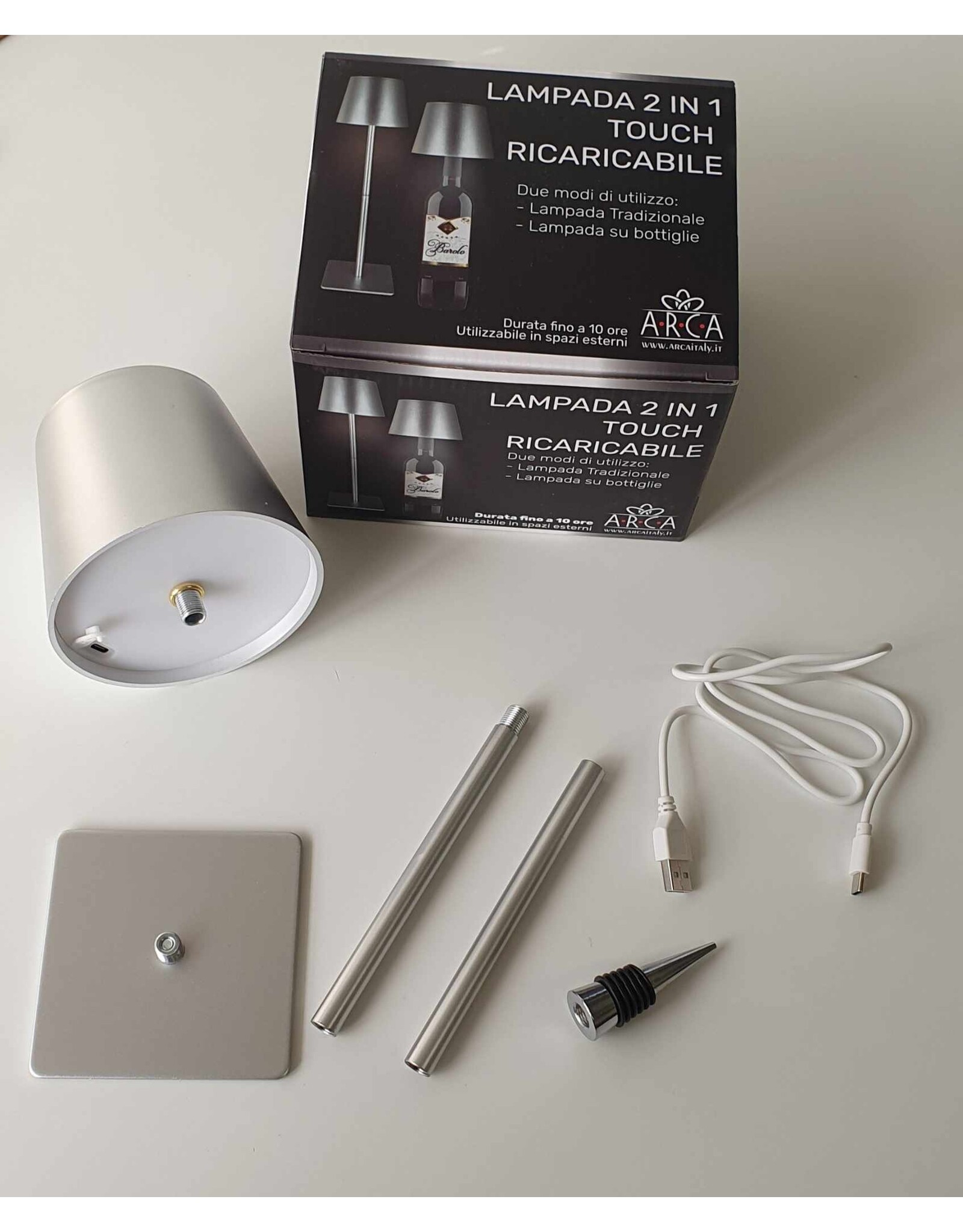 Arca Arca Draadloze Tafellamp BIANCO - wit - LED - dimbaar - geschikt voor buiten IP44 - incl fles adapter