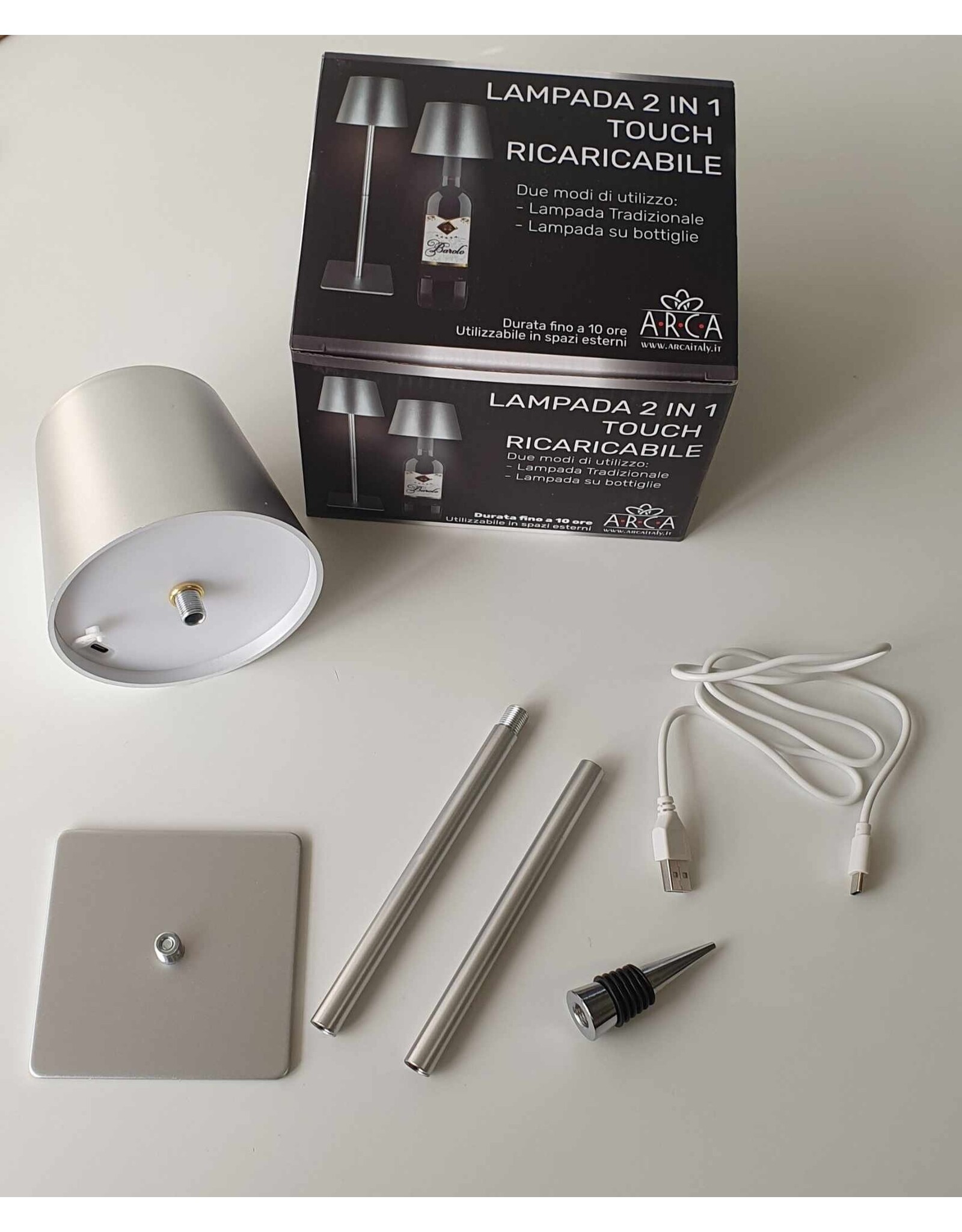 Arca Arca Draadloze Tafellamp ORO - goudkleurig - LED - dimbaar - geschikt voor buiten IP44 - incl fles adapter
