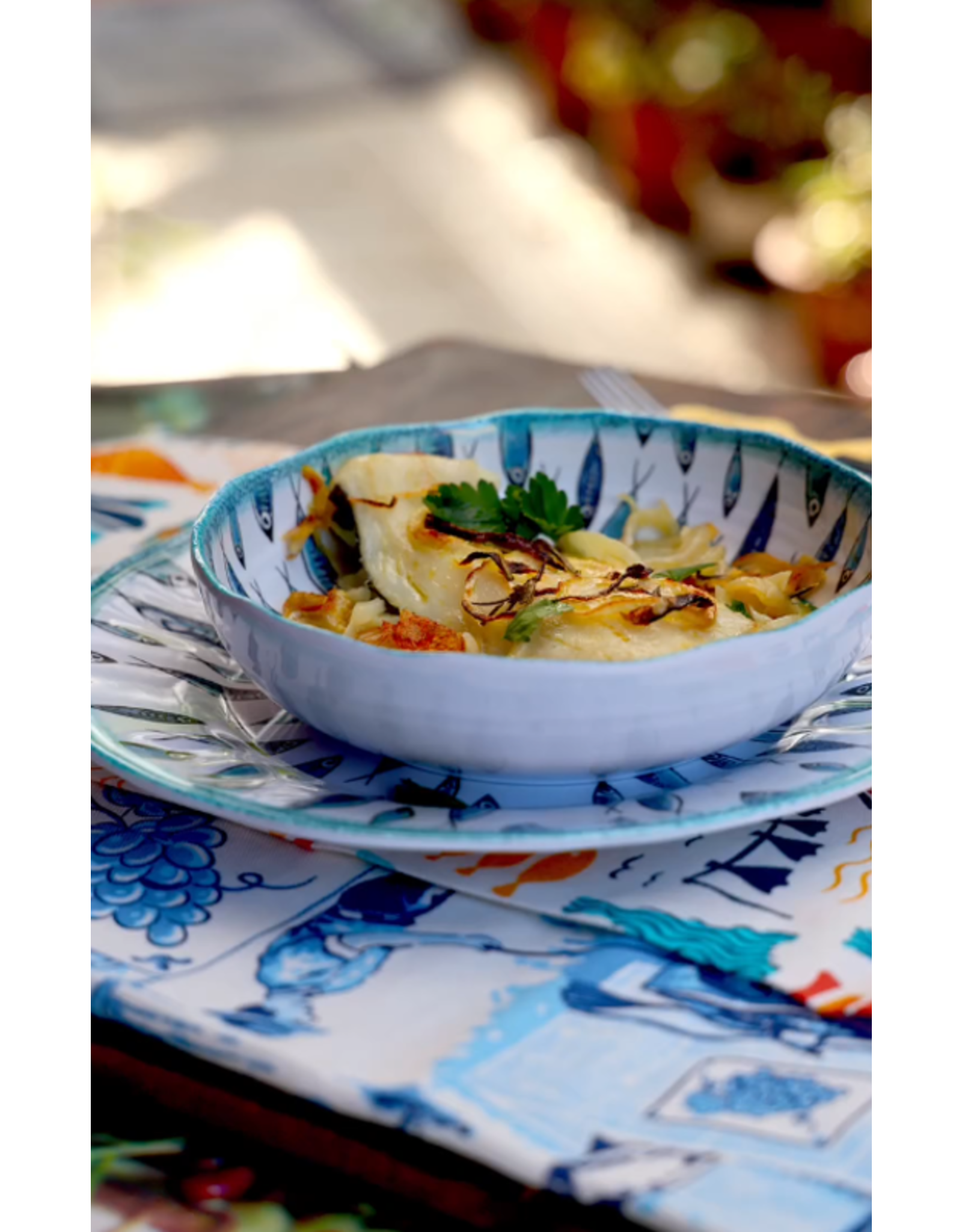 Arca Arca Fish Melamine Deep Soup/Pasta Plate 20cm.  The Fish melamine collection has beautiful fish motifs that give you an instant summer feeling.