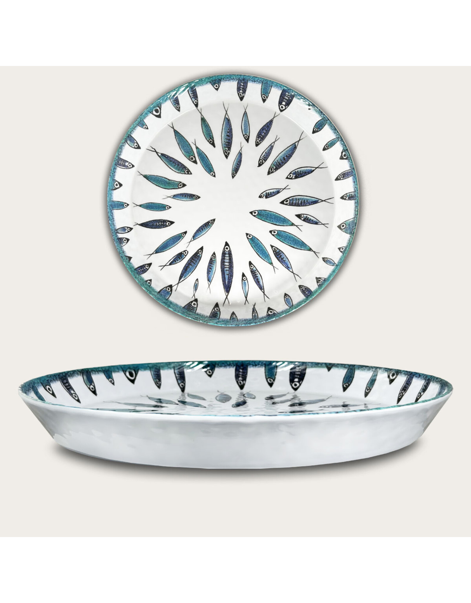 Arca Arca Fish  Melamine Rond Plat Bord met rand 35x4cm. De Fish melamine collectie heeft prachtige visjesmotieven die je een instant zomers gevoel bezorgt. - Copy - Copy - Copy