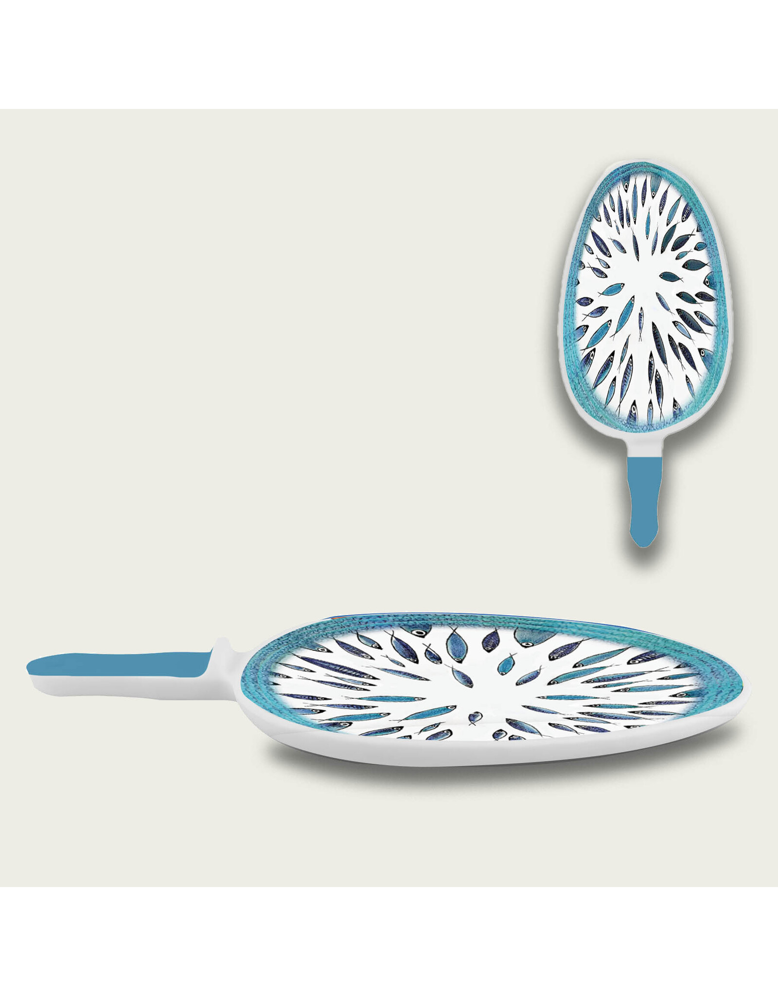 Arca Arca Fish  Melamine dienbord met handvat 38x17x4cm . De Fish melamine collectie heeft prachtige visjesmotieven die je een instant zomers gevoel bezorgt.  - Copy