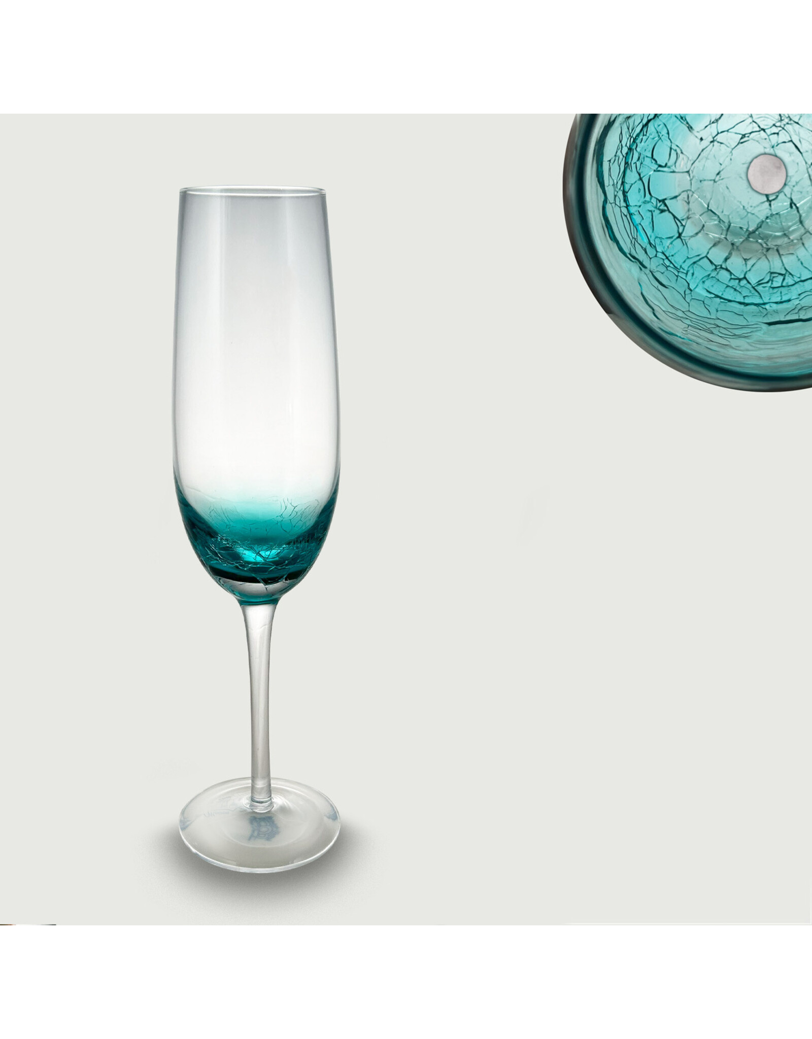 Arca Champagneglas Arca Ice, helder/light blauw,  230ml, met een subtiel lichtblauw kleurverloop met een gecraqueleerde look onderaan