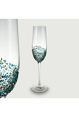 Arca Champagneglas Arca Spots, helder,  230ml, met vrolijk gekleurde spikkeltjes op de onderste helft van het glas