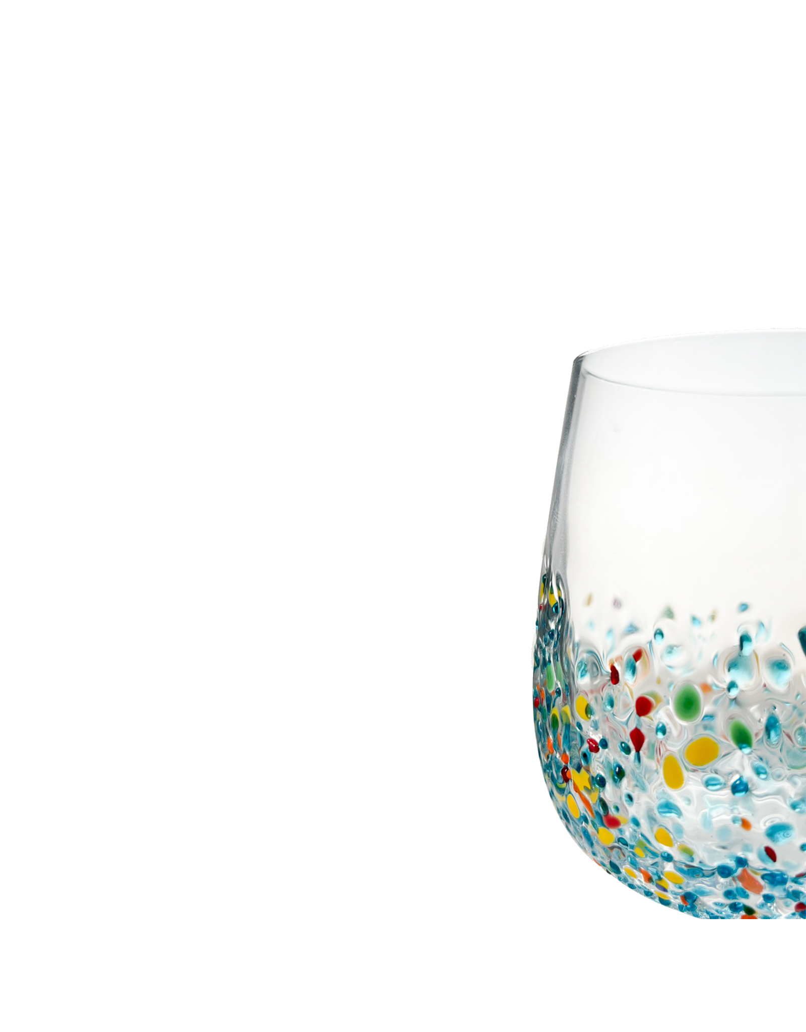 Arca Drinkglas Arca Spots, helder, 430ml, met vrolijk gekleurde spikkeltjes op de onderste helft van het glas