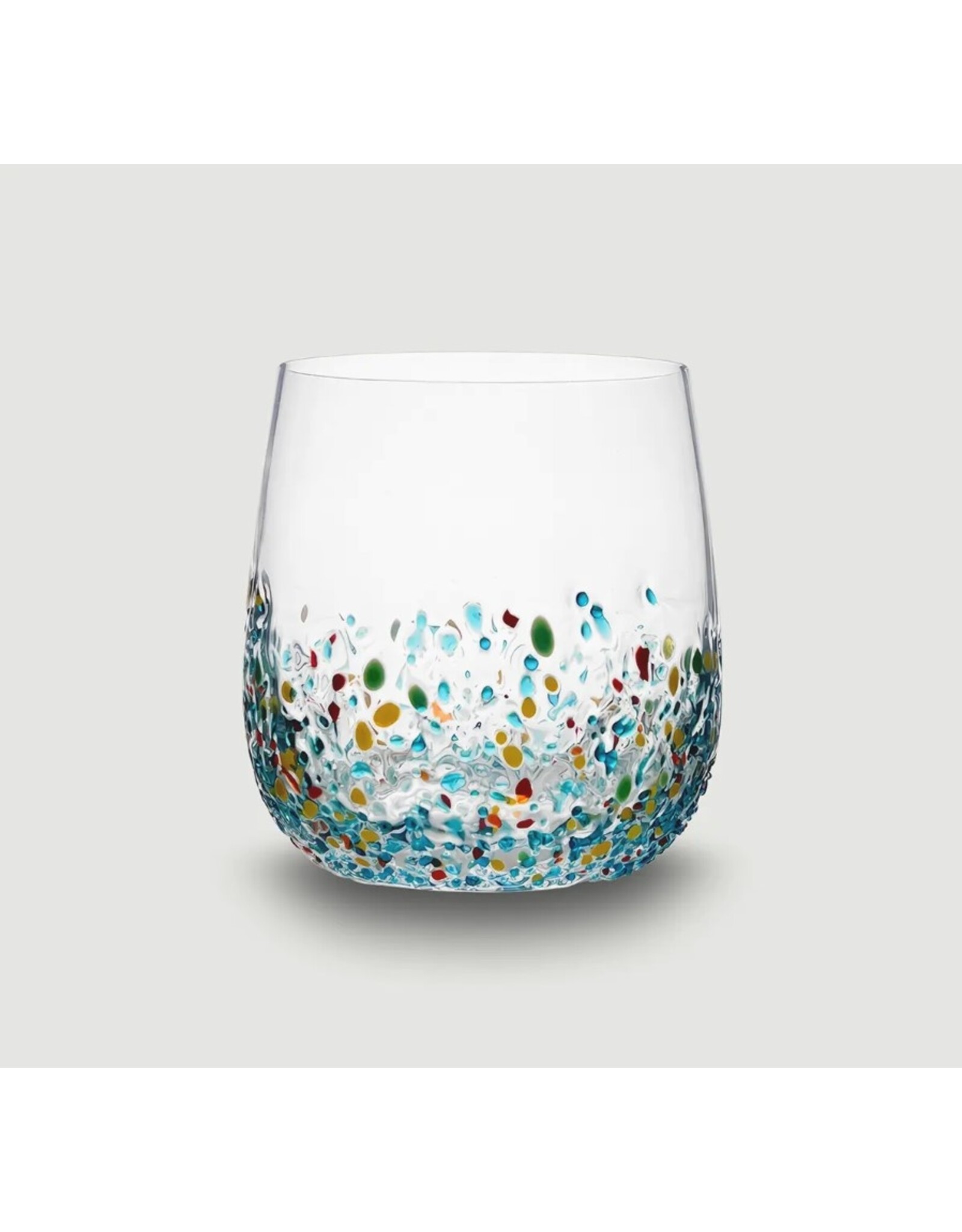 Arca Drinkglas Arca Spots, helder, 430ml, met vrolijk gekleurde spikkeltjes op de onderste helft van het glas