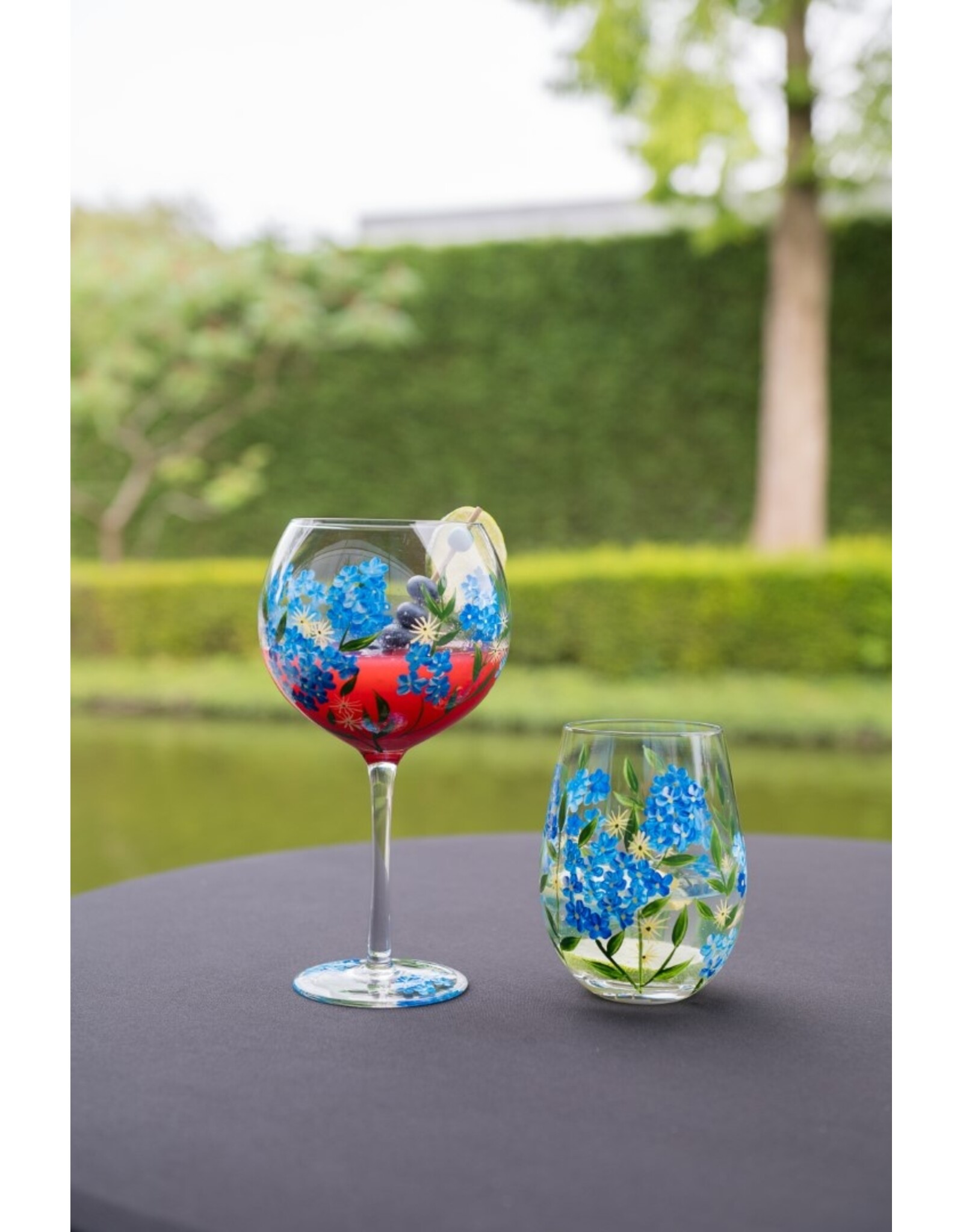 Teaclassix Flora Tumbler / C/Mocktail Glass Forgetmenot, 450ml, hand painted, 2-pack