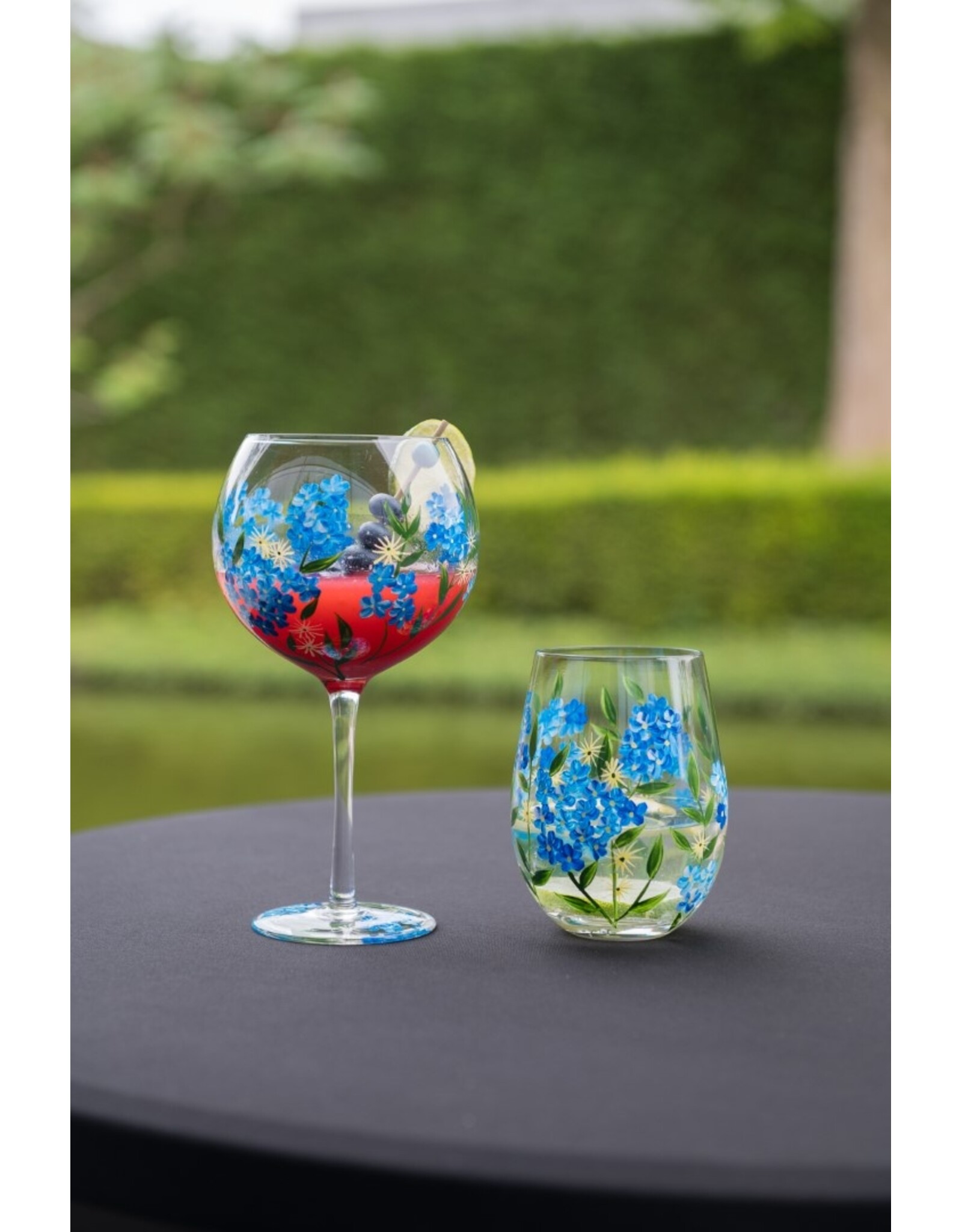 Teaclassix Flora Tumbler / C/Mocktail Glass Forgetmenot, 450ml, hand painted, 2-pack