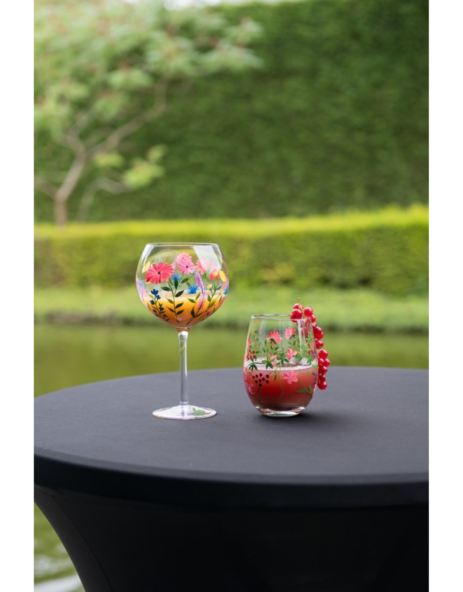 Teaclassix Flora Tumbler / C/Mocktail Glas Berries, 450ml, handgeschilderd, 2-pack