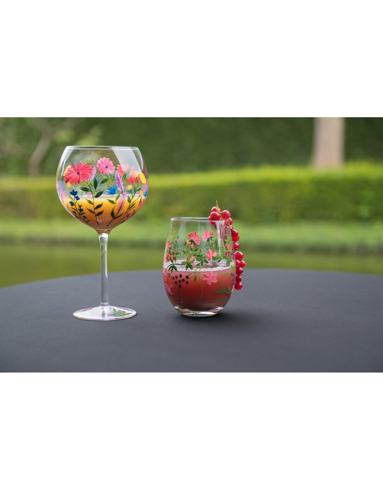 Teaclassix Flora Tumbler / C/Mocktail Glas Berries, 450ml, handgeschilderd, 2-pack