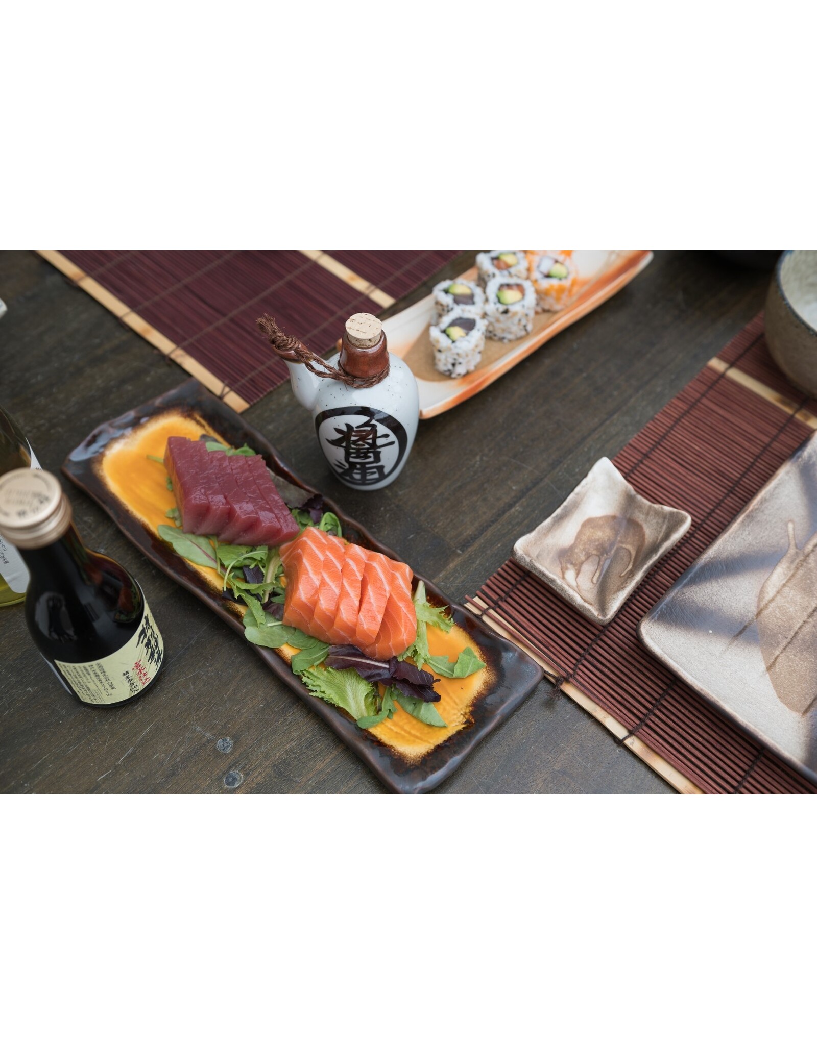 EDO Japan Hanabi Japanese porcelain sushi dish / serving dish 24.5x9cm,  earth tones