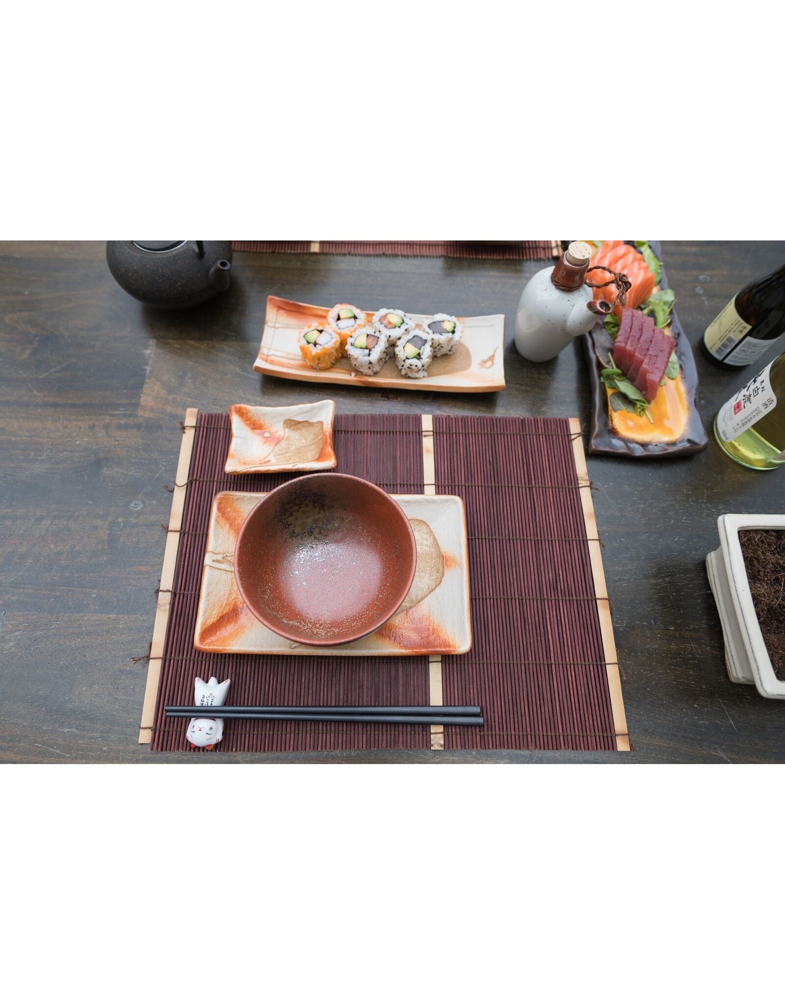 EDO Japan Hanabi Japanese porcelain sushi dish / serving dish 24.5x9cm,  earth tones