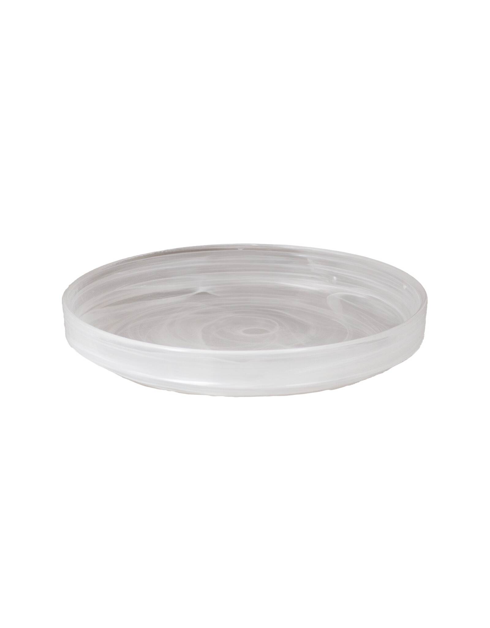 Stylepoint Swirl  Glass Plate Raised Edge, Stackable, White Swirl, 25,4cm. Hand-blown high-quality glass