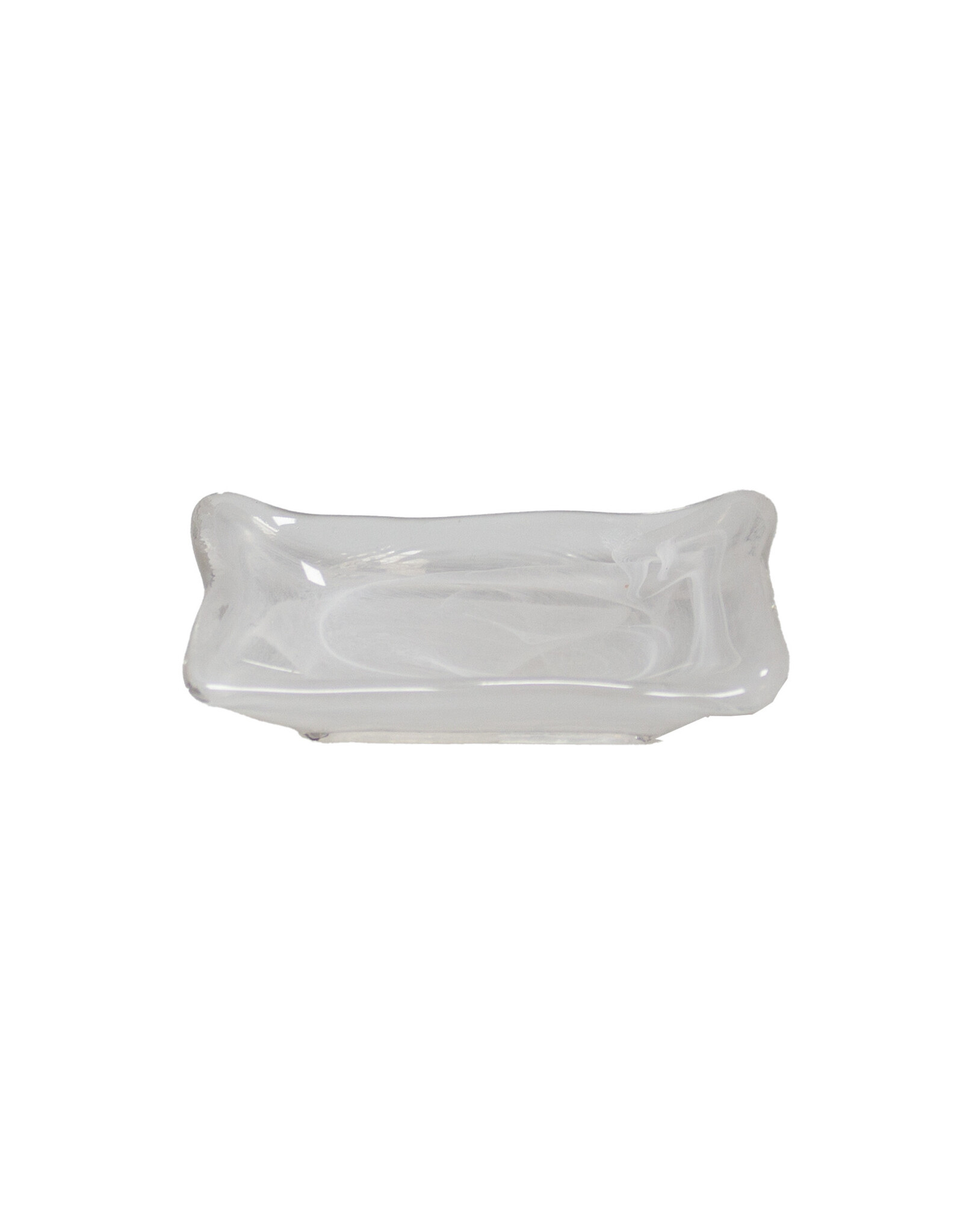 Stylepoint Swirl  Rectangular Dip Dish, 1 Compartment, Stackable, White Swirl, 9.3 x 7 cm. Hand-blown high-quality glass