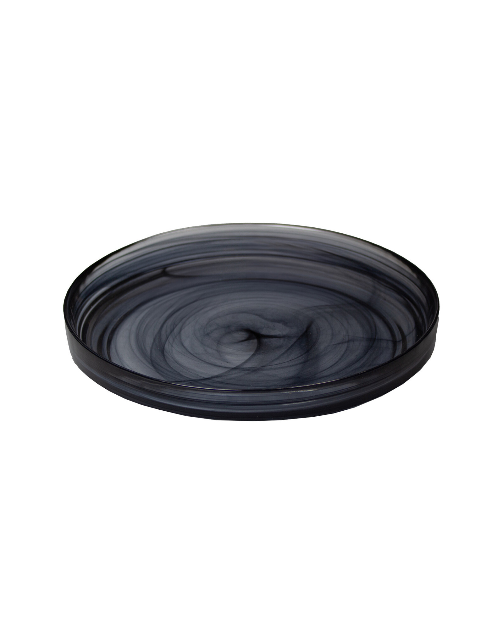 Stylepoint Swirl  Glass Plate Raised Edge, Stackable, Black Swirl, 25,4cm. Hand-blown high-quality glass