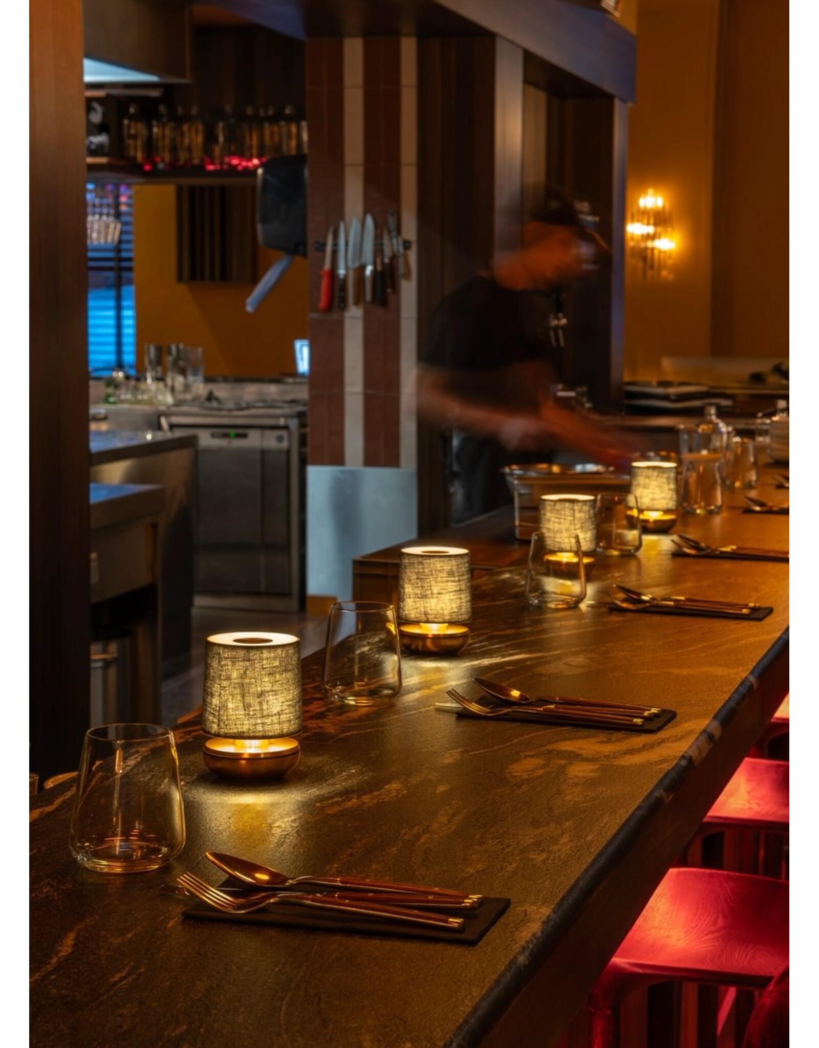 Humble Humble Firefly Hospitality Table Light Bronze/Brown Linen, with very long burning time up till 140hrs