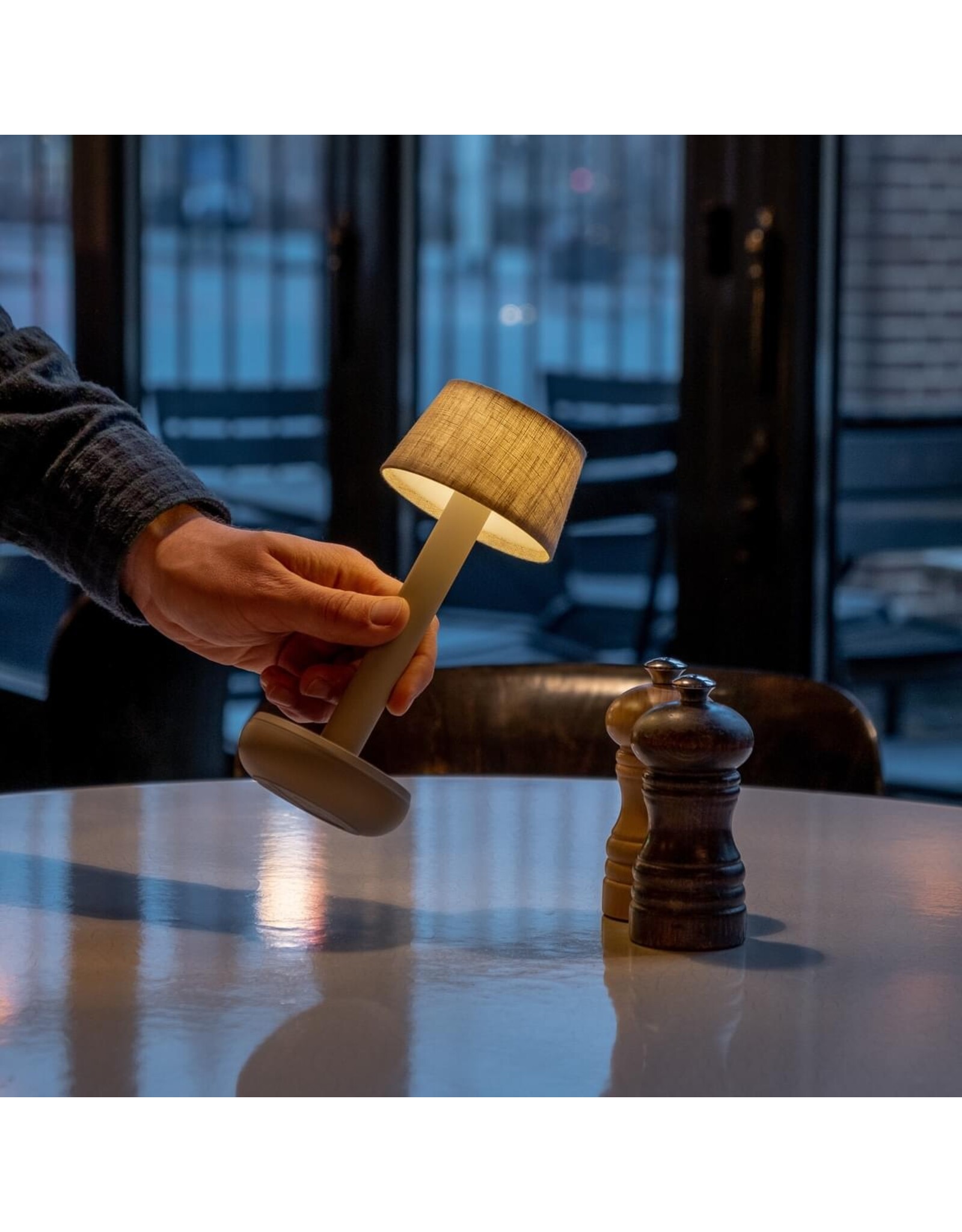 Humble Humble TWO Hospitality Table Light Beige/Beige Linen, with long burning time up till 96hrs