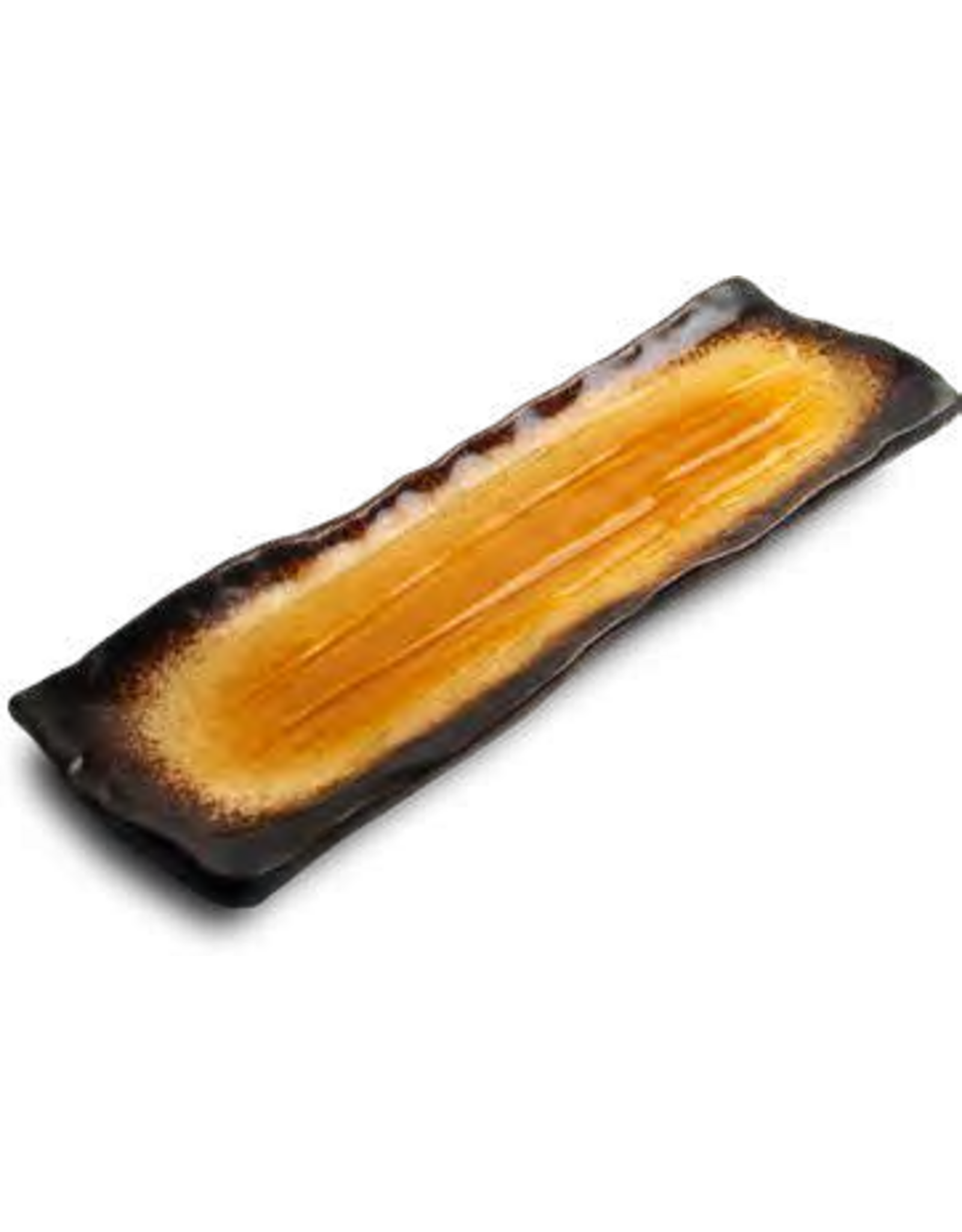 EDO Japan Japanse porseleinen sushischaal / serveerschaal Yaketa 32x11cm, geel/bruin