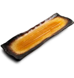 EDO Japan Japanse porseleinen sushischaal / serveerschaal Yaketa 32x11cm, geel/bruin