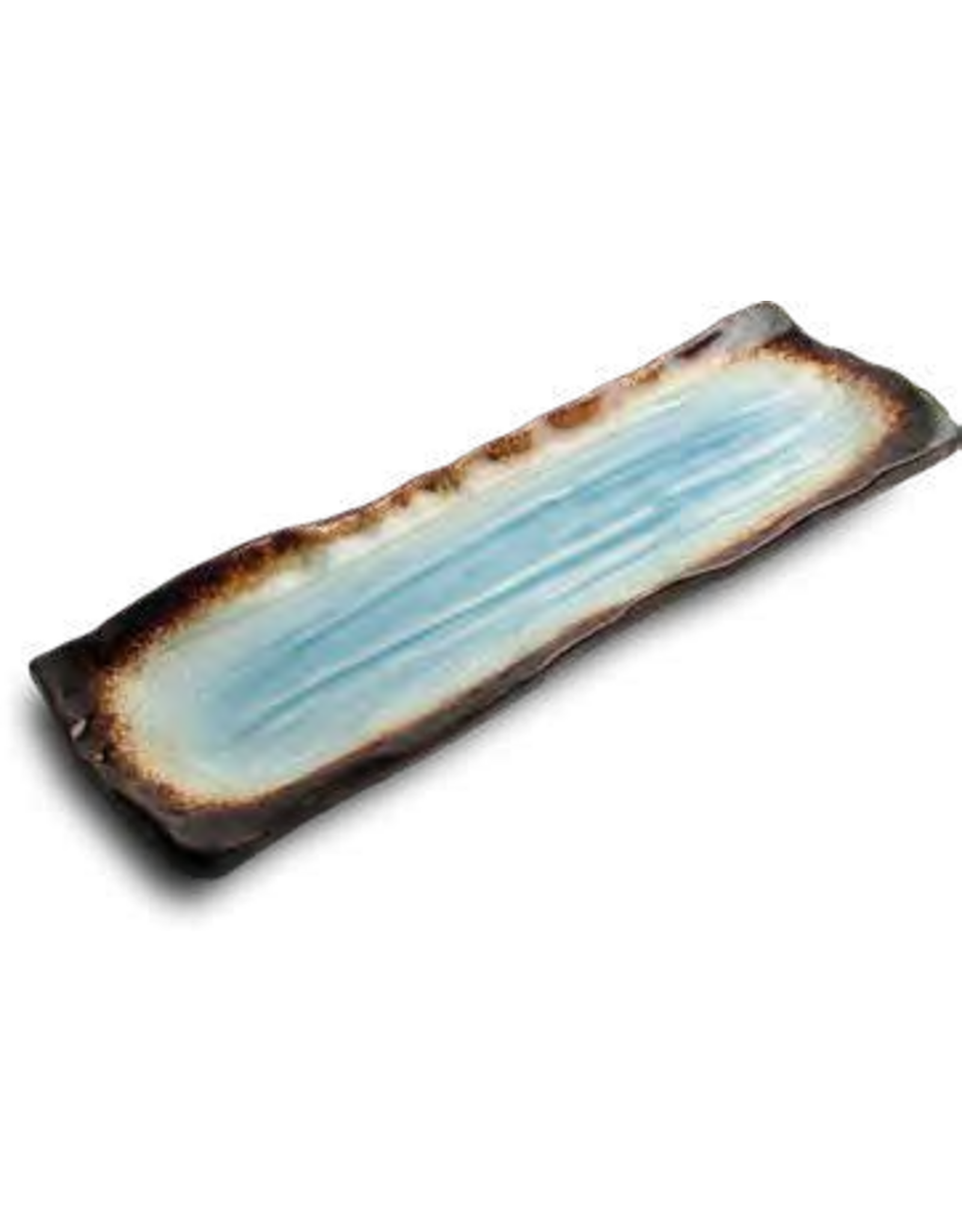 EDO Japan Japanse porseleinen sushischaal / serveerschaal Yaketa 32x11cm, blauw/bruin