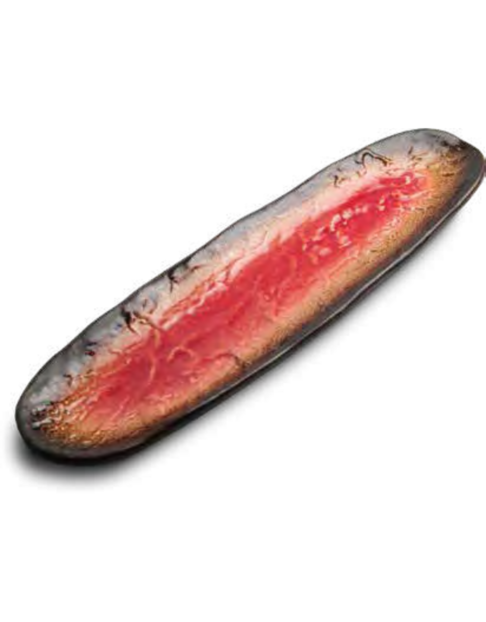 EDO Japan Japanse porseleinen sushischaal / serveerschaal Yaketa 41×11,5cm, rood/bruin