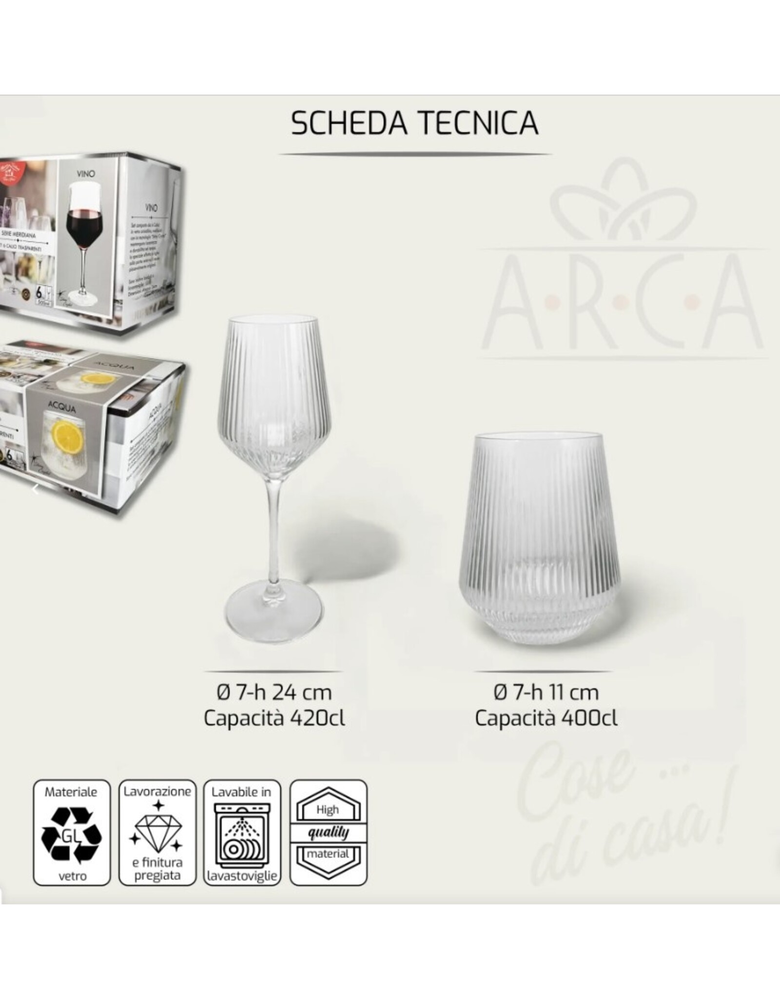 Stylepoint Arca MERIDIANA - Wine/Cocktail stemmed glass 500ml - 24x7cm, clear, borosilicate glass
