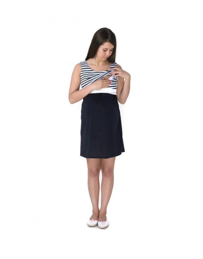 Maternity Dress Navy Stripes Babystock