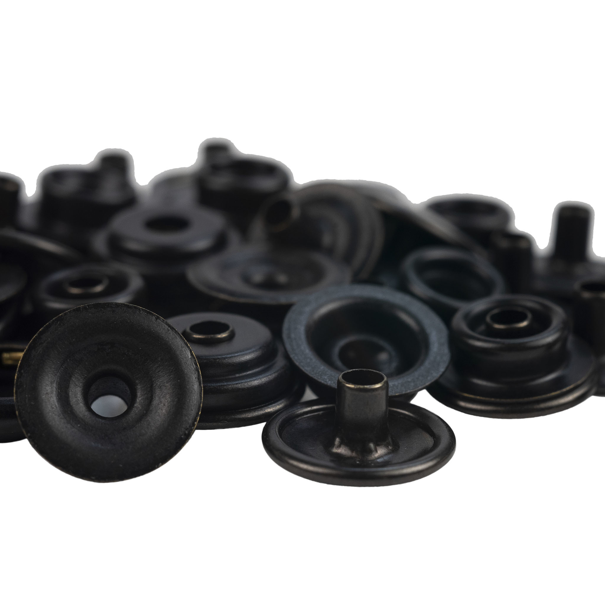 Drukknopen 15mm doek op doek koper zwart