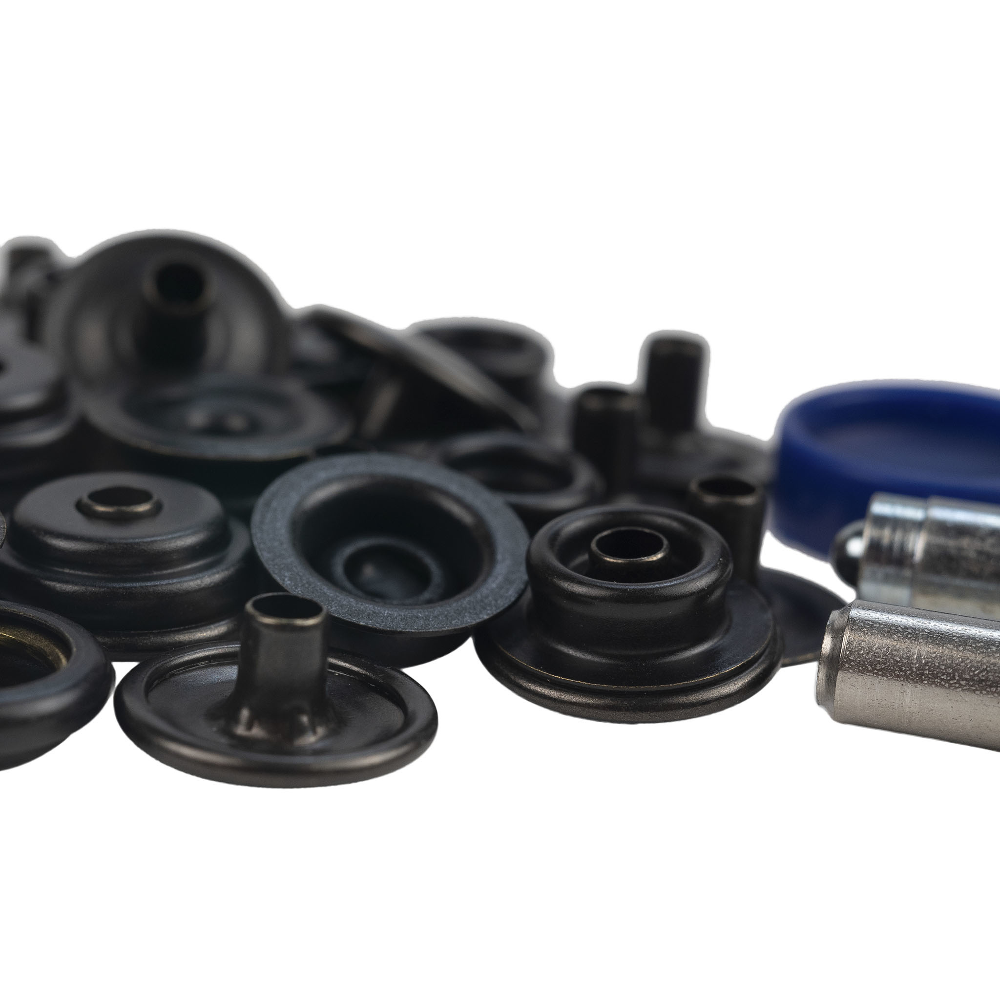 Drukknopen 15mm doek op doek koper zwart