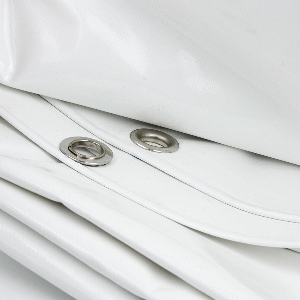 6x10 Wit 650gr PVC afdekzeil met 18mm zeilringen (nestels, ringogen)