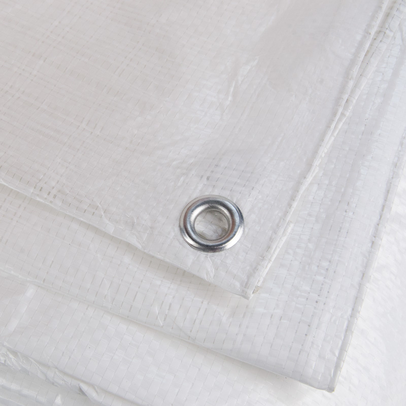 8x12 wit 250gr afdekzeil met zeilringen - bouwzeil