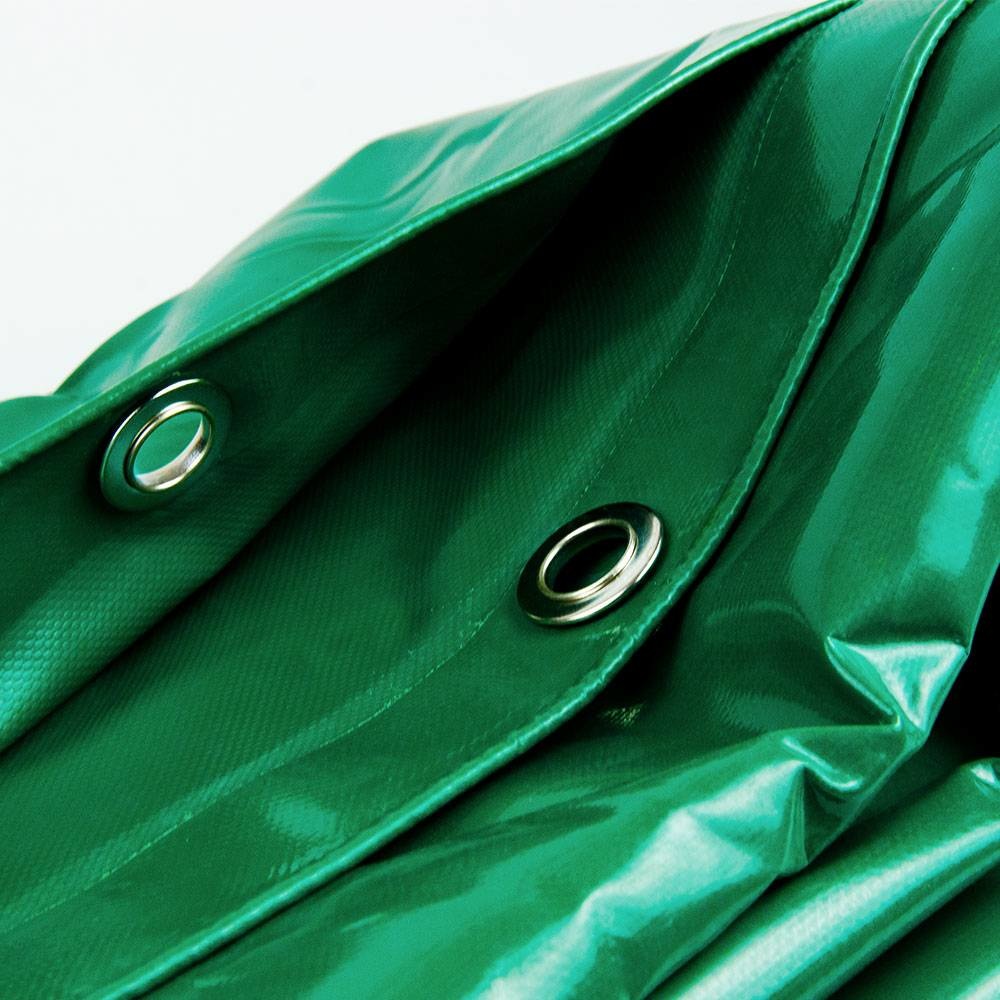 1,5x10 Groen 650gr PVC afdekzeil met 18mm zeilringen (nestels, ringogen)
