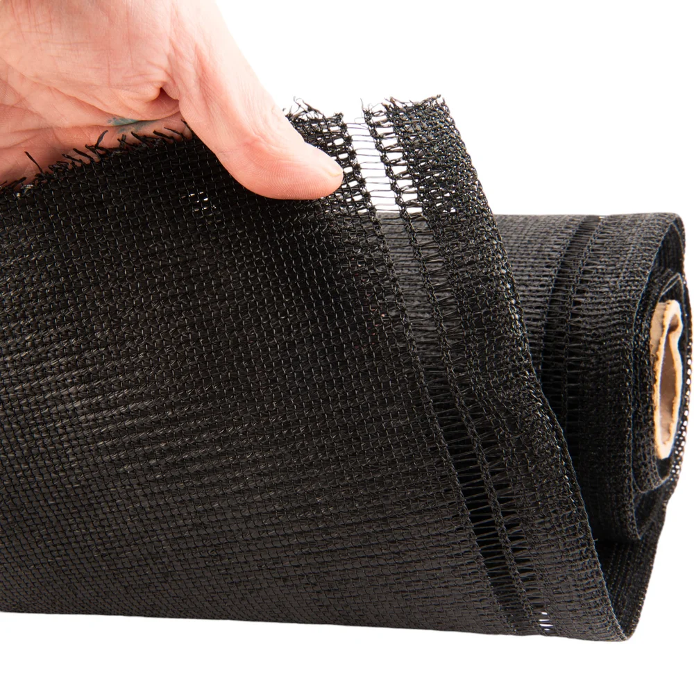 Winddoek op rol 150 cm 180g/m2 zwart fijnmazig