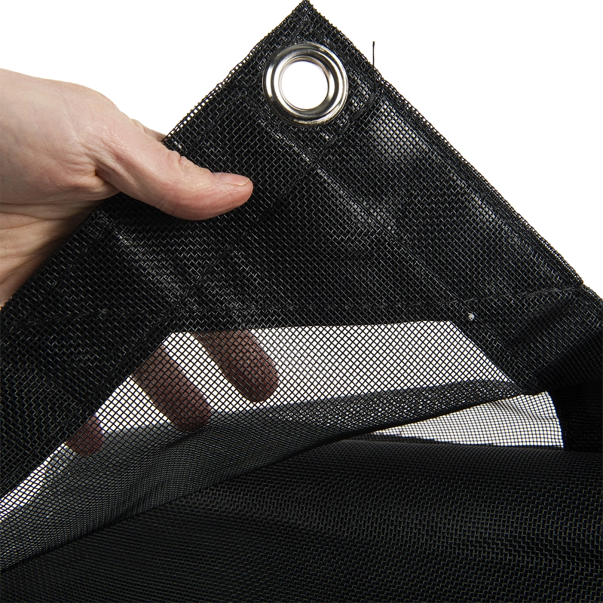 Gaasdoek PVC 220x420 cm met zeilringen zwart fijnmazig