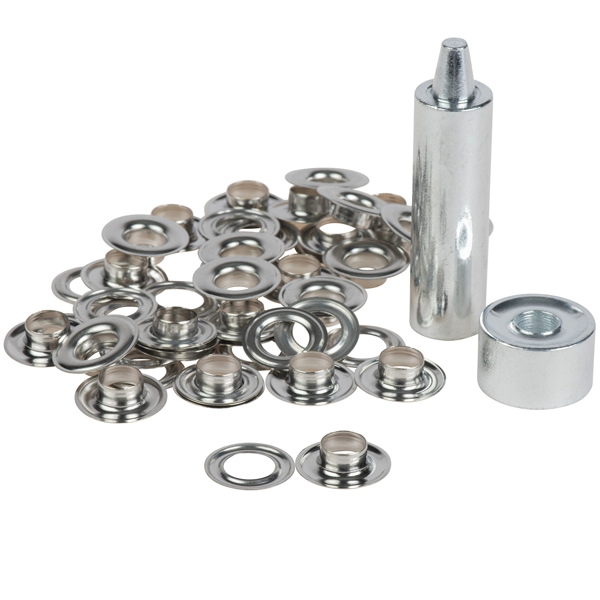 Zeilringen 10mm vernikkeld koper incl. gereedschap 25 stuks