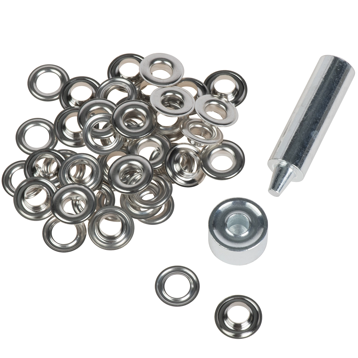 Zeilringen 10mm vernikkeld koper incl. gereedschap 25 stuks