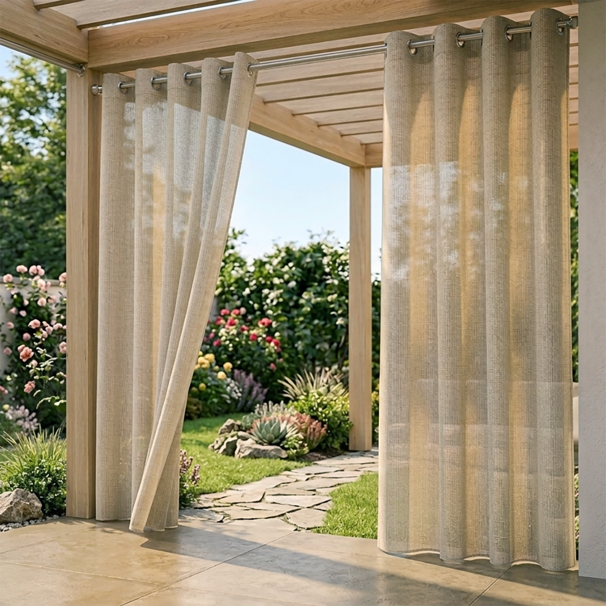 Buiten gordijn 220x137cm Sahara sand overkapping en veranda