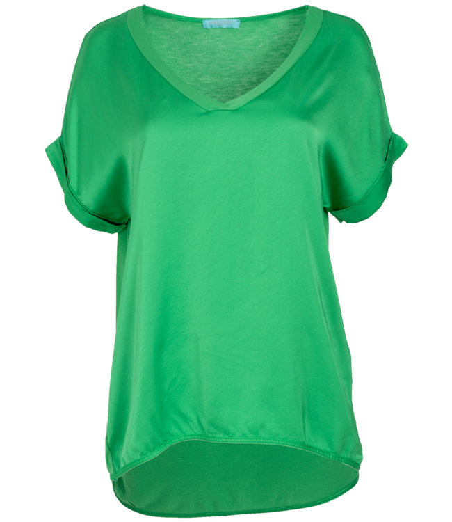 Shirt groen silk touch v hals 