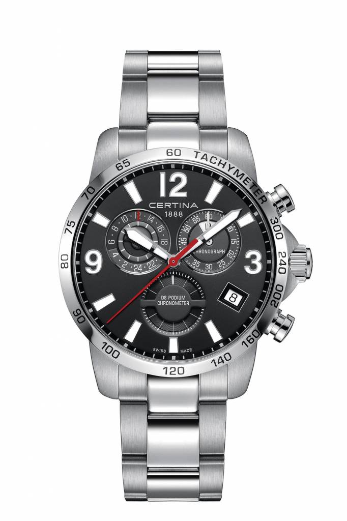 Certina Certina DS Podium Chronograph GMT, 42mm edelstalen kast en band met GMT en chronograaf functie en datum