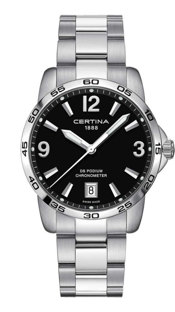 Certina Certina DS Podium 40mm, edelstalen band en kast met zwarte wijzerplaat en datum