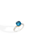 Pomellato Pomellato Nudo Petit ring in 18 krt. witgoud met London blue topaas, turquoise en witte diamanten